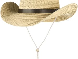 Straw Cowboy Hat for Women Men Classic Western Cowgirl Cap Foldable Sunhat Shapeable Fedora Panama Cap Wide Brim Beach Hat