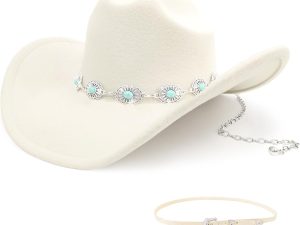 Classic Western Cowboy Hat for Men & Women, Felt Cowgirl Hat with Two Decorative Bands, ,Wide Brim, All-Season Wear