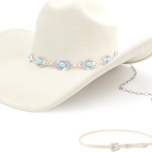 Classic Western Cowboy Hat for Men & Women, Felt Cowgirl Hat with Two Decorative Bands, ,Wide Brim, All-Season Wear