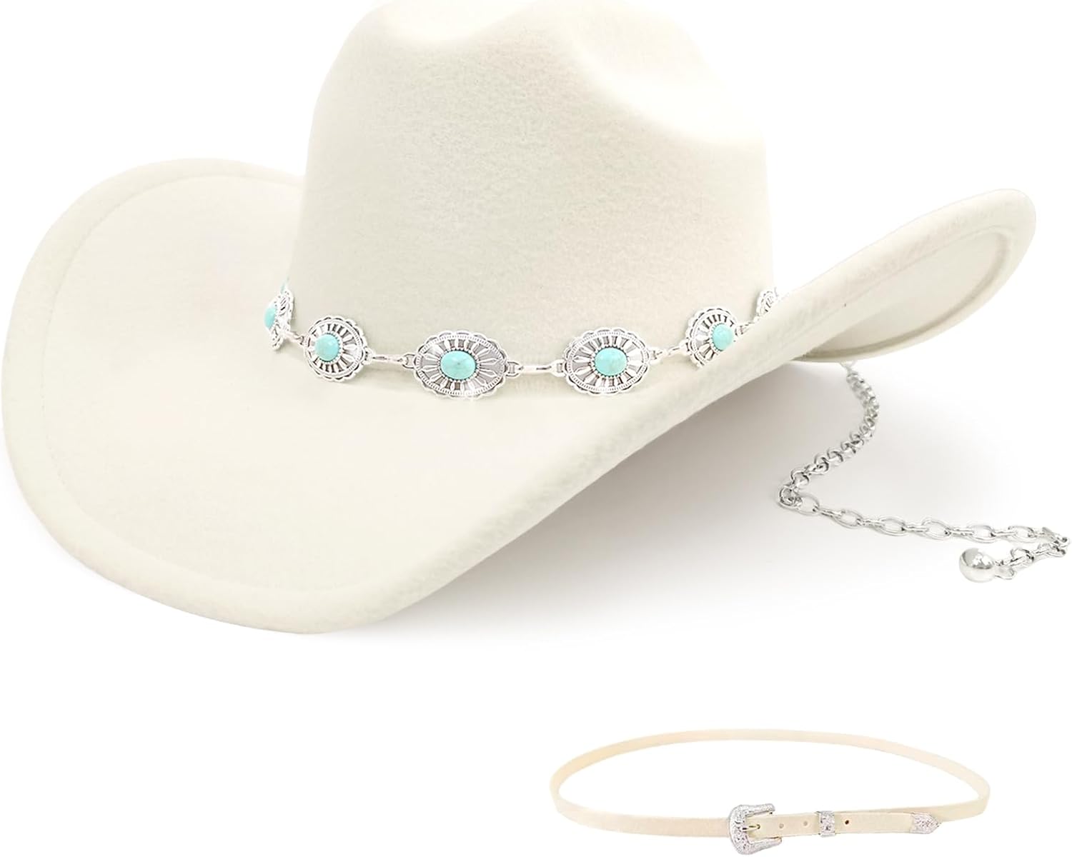 Classic Western Cowboy Hat for Men & Women, Felt Cowgirl Hat with Two Decorative Bands, ，Wide Brim， All-Season Wear
