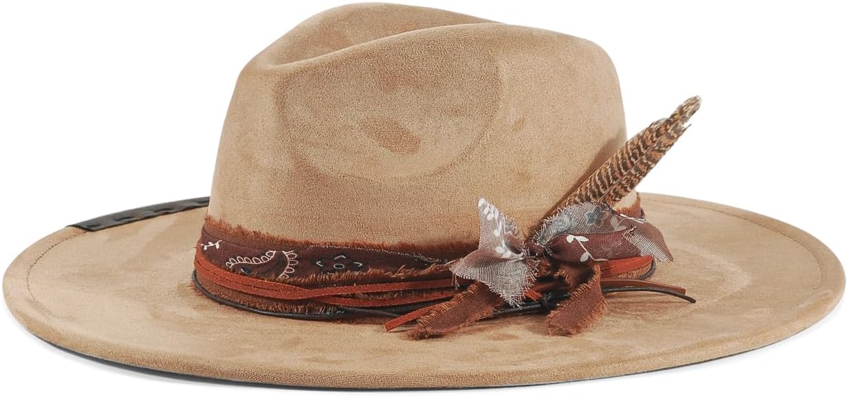Brim Fedora Hat for Men Women Felt Handmade Boho Western Suede Panama Hats