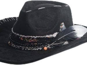 Cowboy Hat Women Mens Western Cowgirl Hats Handmade Roll Up Fedora Hat Wide Brim Felt