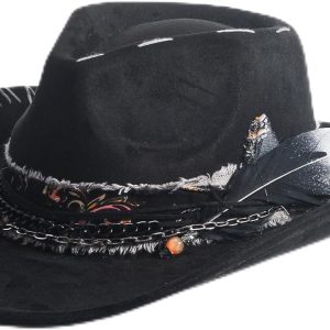 Cowboy Hat Women Mens Western Cowgirl Hats Handmade Roll Up Fedora Hat Wide Brim Felt