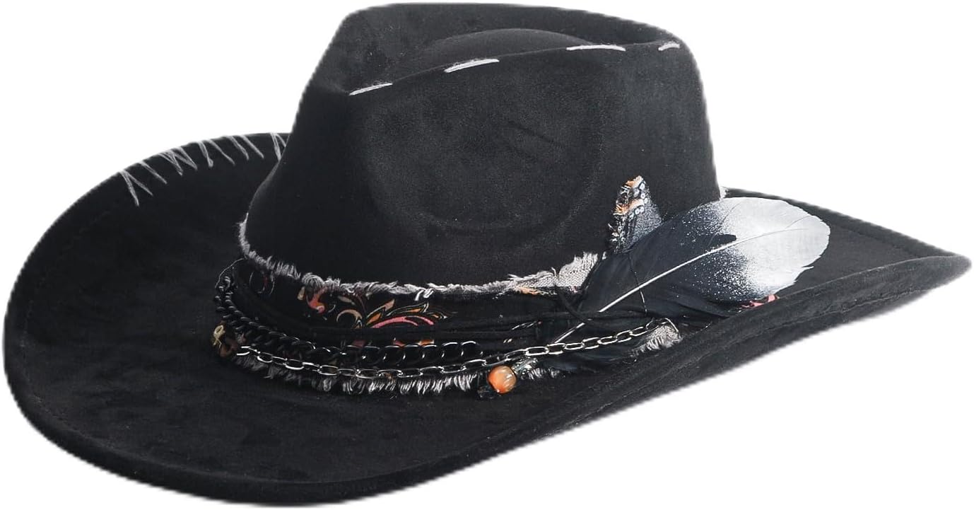 Cowboy Hat Women Mens Western Cowgirl Hats Handmade Roll Up Fedora Hat Wide Brim Felt