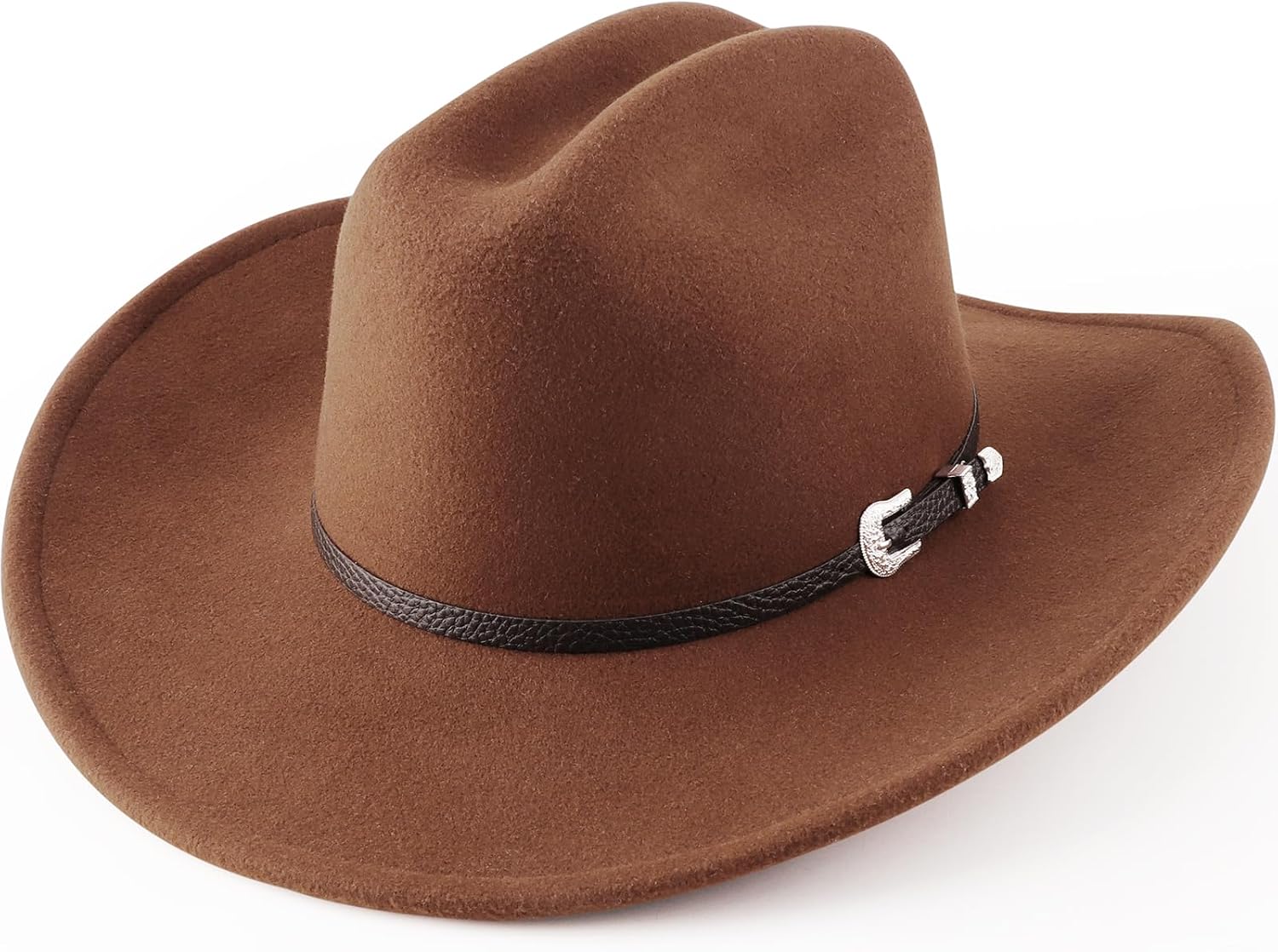Cowboy Hat for Women and Men Classic Felt Western Hat for Cowboys Cowgirls Wide Brim Belt Buckle Retro Fedora Hats