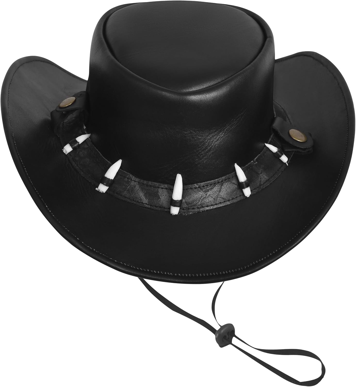 Men's Black Leather Cowboy Hat with Crocodile Teeth Band – Western – Handmade Wide Brim Australian Bush Hat - Image 2