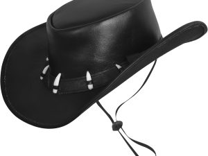 Men's Black Leather Cowboy Hat with Crocodile Teeth Band – Western – Handmade Wide Brim Australian Bush Hat