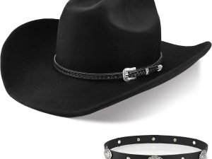 100% Wool Western Cowboy Hat for Men Women Classic Fedora Hat Felt Cowgirls Hats with Two Decorative Bands