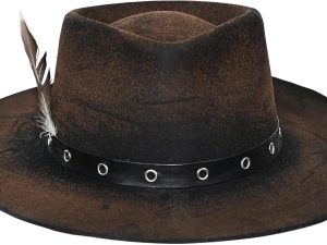 Cowboy Hat - Handmade Distressed Western Outlaw Hats with Claw Marks, Weathered Felt Gambler Hat for Cosplay & Halloween, Brown