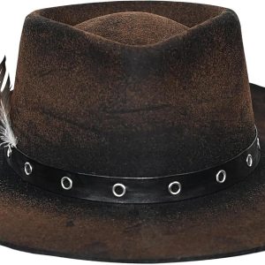 Cowboy Hat - Handmade Distressed Western Outlaw Hats with Claw Marks, Weathered Felt Gambler Hat for Cosplay & Halloween, Brown