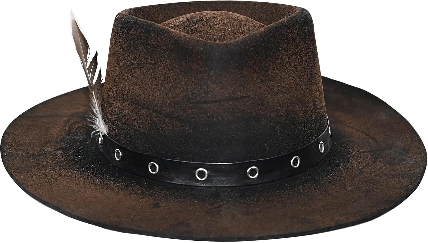 Cowboy Hat – Handmade Distressed Western Outlaw Hats with Claw Marks, Weathered Felt Gambler Hat for Cosplay & Halloween, Brown