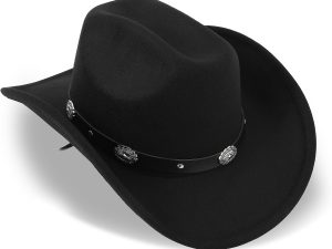 Classic-Western-Cowboy-Hat Upturn-Brim-Felt-Cowgirl-Hat Rodeo-Hat & Belt