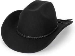 Classic Western Cowboy hat for Men Women Wide Brim Cowgirl Hat | Classic Black Western Felt Roll Up Brim Cowboy and Cowgirl Hat for Women and Men - Decoration with Western Belt Bukle