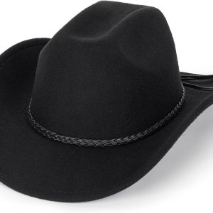 Classic Western Cowboy hat for Men Women Wide Brim Cowgirl Hat | Classic Black Western Felt Roll Up Brim Cowboy and Cowgirl Hat for Women and Men - Decoration with Western Belt Bukle