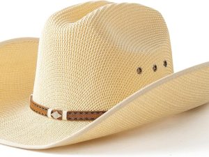 Men Wide Brim Western Cowboy Hat Classic Style Straw Western Cowgirl Hat with Leather Buckle