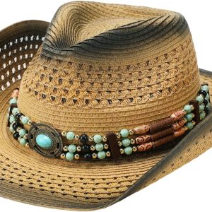 Cowboy Hat for Women Country Concert Outfits, Khaki | Western Straw Cowgirl Hat, Beach Sun Hat