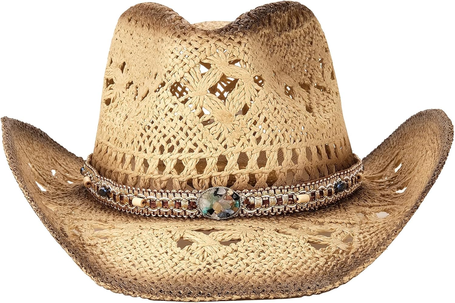 Men's Women's Straw Cowboy Hat Cowgirl Woven Sun Hat Western Cowboy Hat Two Decorative Bands - Image 2