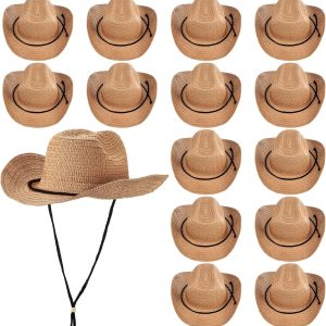 15 Pcs Straw Cowboy Hats Wide Brim Summer Hat Women Men Country Accessories for Western Themed Party Concerts Birthday
