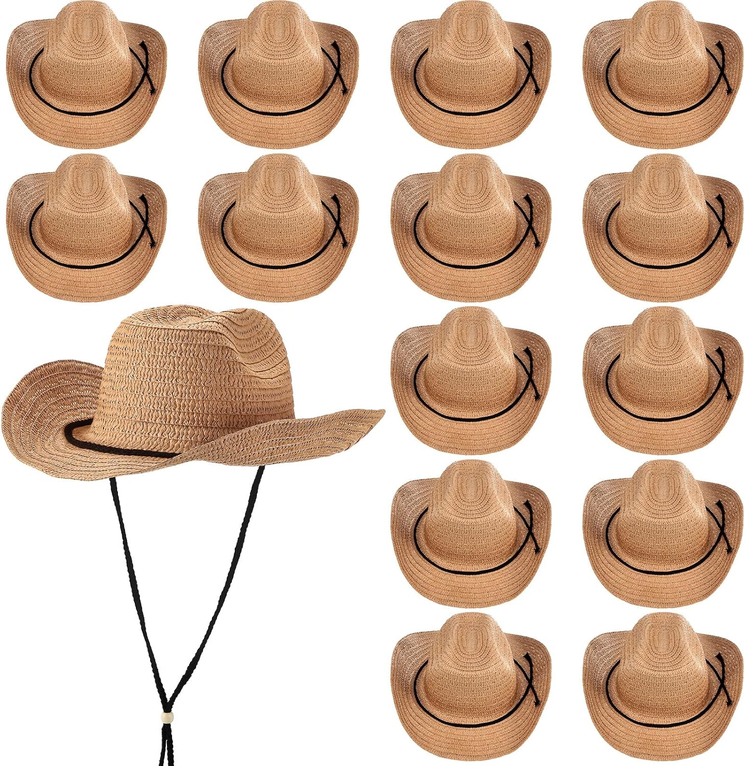 15 Pcs Straw Cowboy Hats Wide Brim Summer Hat Women Men Country Accessories for Western Themed Party Concerts Birthday