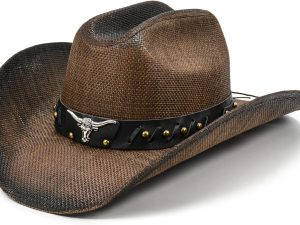 Cowboy Hat for Women and Men - Straw Cattleman Crease Western Hats with Upgrade 4 inches Shapeable Wide Brim