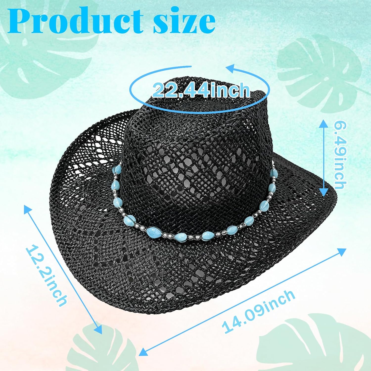 Men's Women's Straw Cowboy Hat, Western Cowgirl Hat, Wide Brim Hollow Out Sun Beach Hat with Three Decorative Bands - Image 2