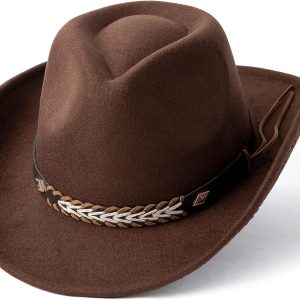Western Cowboy Hat Felt Wide Brim Women Men Cowgirl Hats | Unisex Classic Cowboy Hat, Adjustable Fit, Comfortable, Ideal for Western Costumes, Themed Party, Travel, and Daily Wear