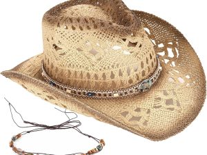 Men's Women's Straw Cowboy Hat Cowgirl Woven Sun Hat Western Cowboy Hat Two Decorative Bands