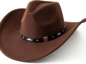 Women Men Classic Felt Wide Brim Western Cowboy Cowgirl Hat with Belt Buckle