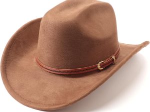 Cowboy Hat for Women and Men Wide Brim Western Cowboy Cowgirl Hat with Belt Buckle Unisex Rolled up Caps