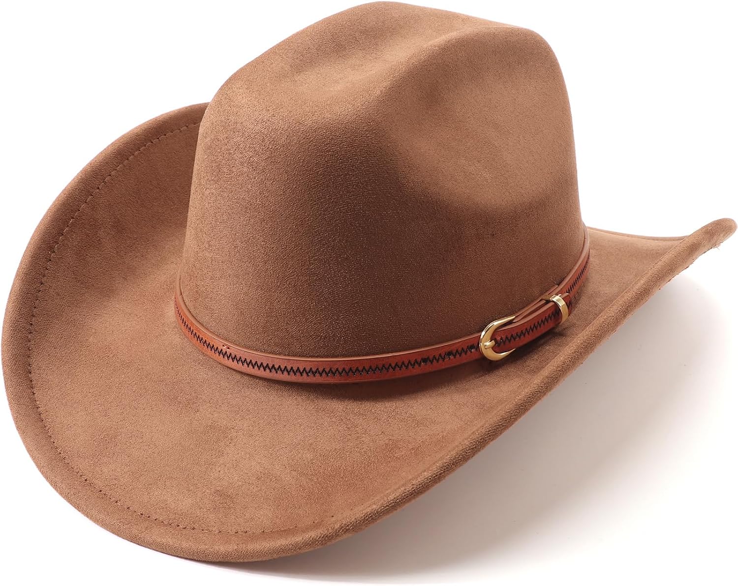 Cowboy Hat for Women and Men Wide Brim Western Cowboy Cowgirl Hat with Belt Buckle Unisex Rolled up Caps
