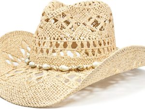 Cowboy Hats for Women and Men - Straw Teardrop Western Cowgirl Cowboy Sun Hat for Teens and Adults