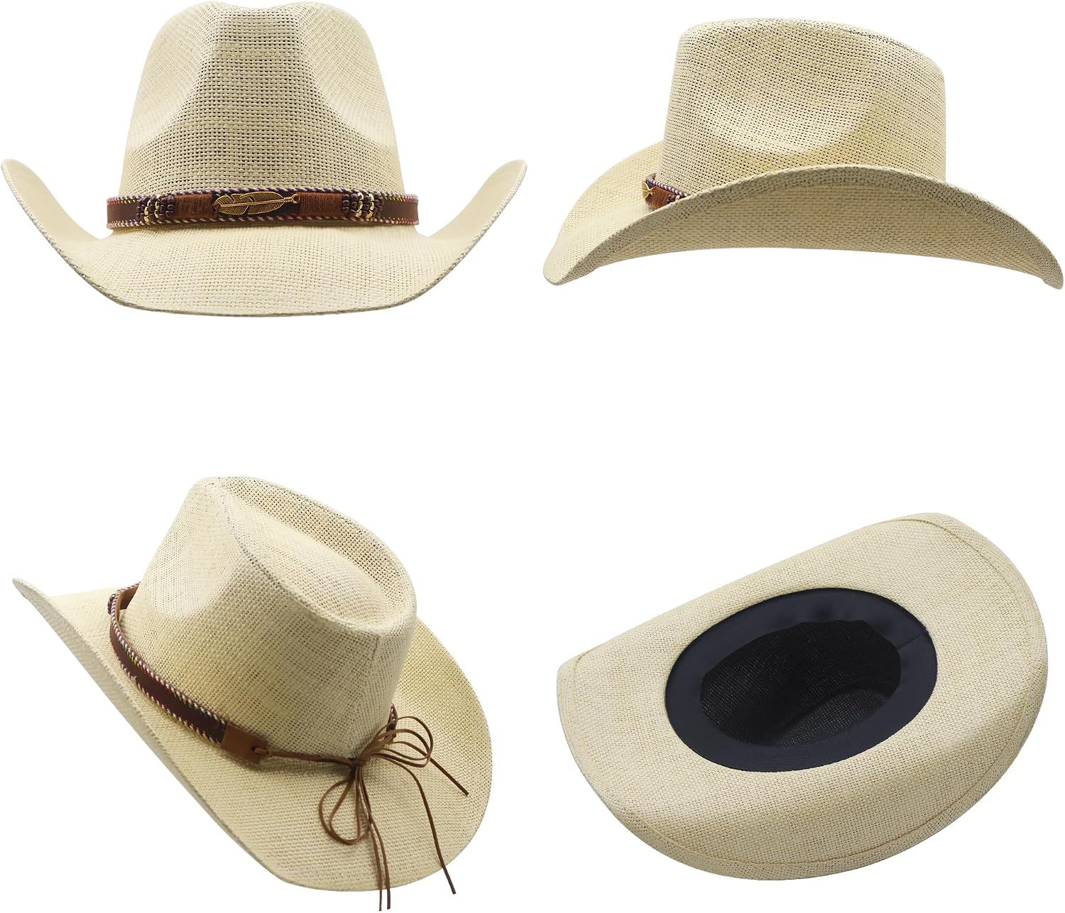 Men & Women's Straw Cowboy Hat with Wide Brim - Image 2