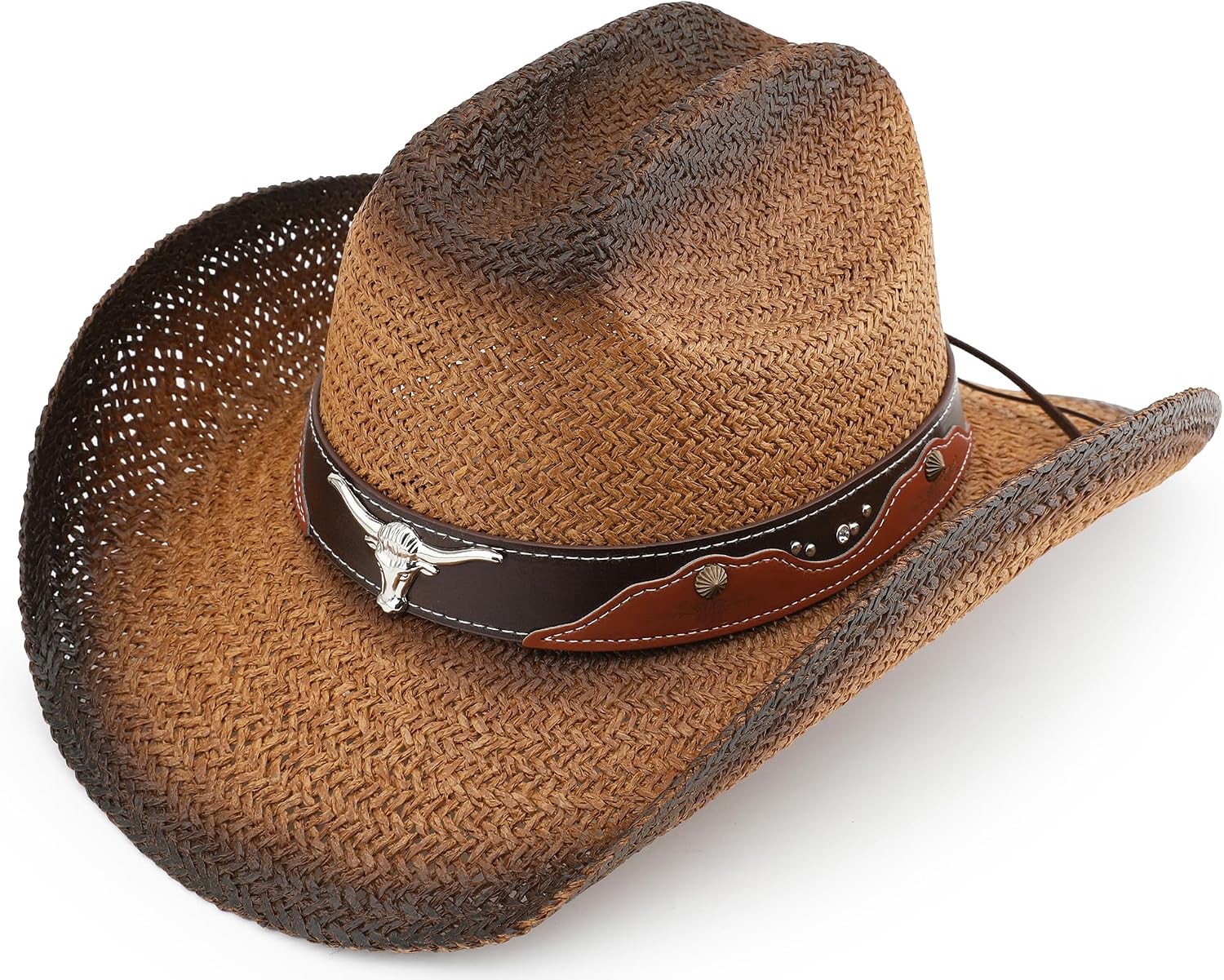 Western Straw Cowboy Hat for Women and Men, Sun Beach Cowgirl Hat, Wide Brim, Cattleman Crease Style